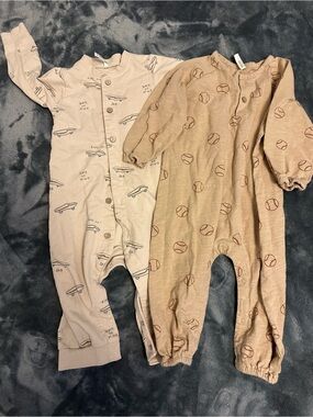 Rylee + Cru Beige and Tan Printed Kids One-Piece Rompers bundle